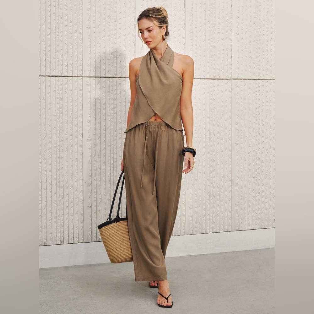 Commense Halter Neck Top & Wide Leg Pants Set
